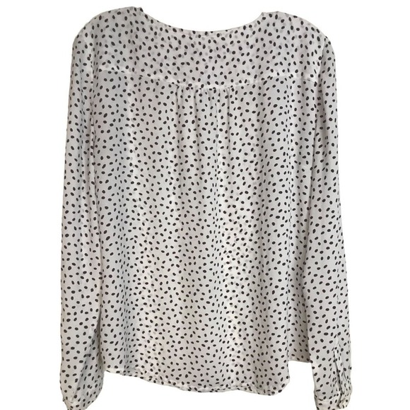 Loft Blouse Quarter Button Pockets White with Brown Polka Dots Size M - Picture 4 of 13